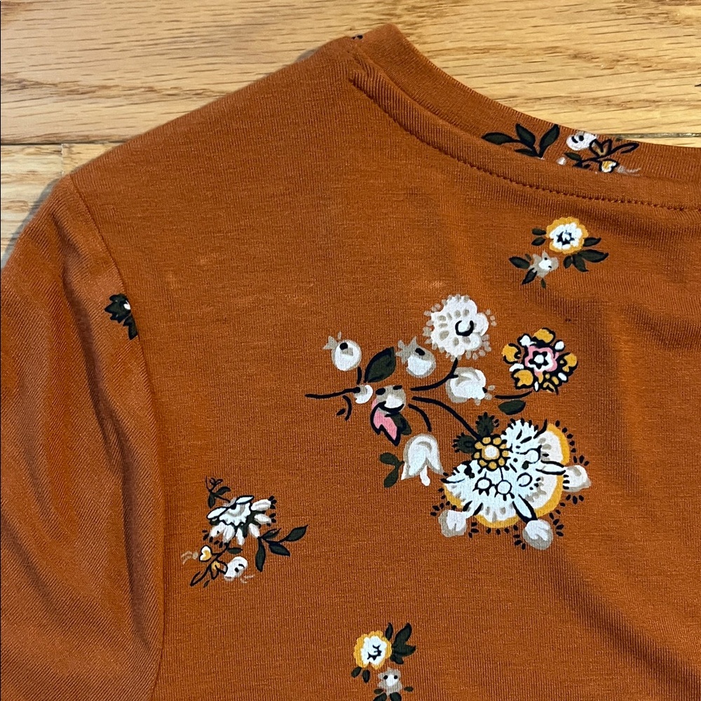 Floral Old Navy V-Neck Women Top - Brown XSP - Picture 5 of 6